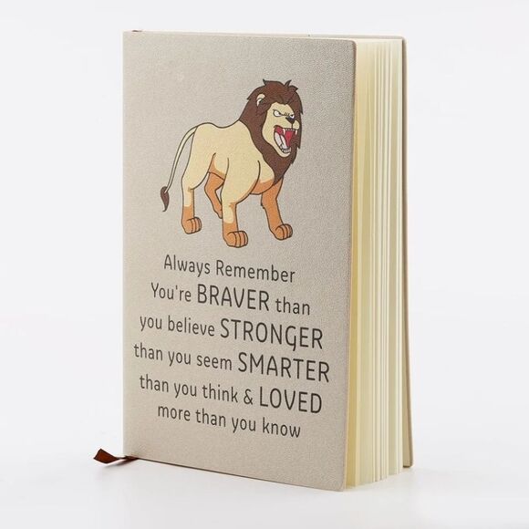 Lion Design Inspirational Beige Leather Notebook Lined Journal - Picture 1 of 5